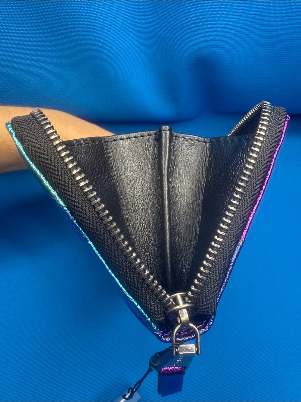 NWT NEW KURT GEIGER LONDON METALLIC MULTI-COLOR STRIPE LEATHER ZIP AROUND WALLET - Picture 12 of 17